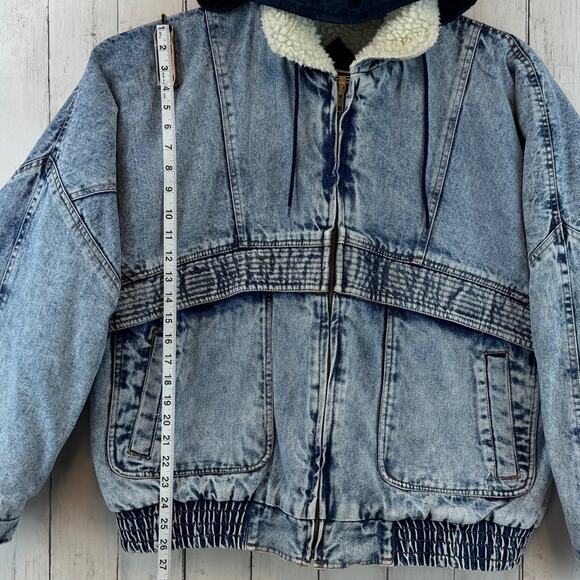 VTG 80's Hugo Valentino Acid Wash Sherpa Lined Denim Trucker Jacket Size Large - Picture 12 of 15